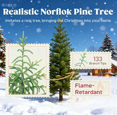 2PCS Christmas Tree, 4 ft Norflok Pine Xmas Tree with 133 Molded Tips and Pot Base
