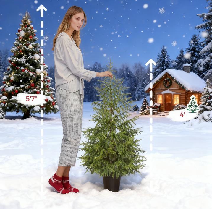 2PCS Christmas Tree, 4 ft Norflok Pine Xmas Tree with 133 Molded Tips and Pot Base