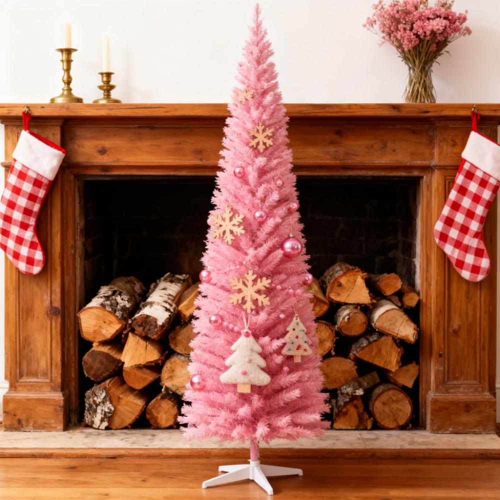 Slim Xmas Tree,Artificial Pencil Christmas Tree,with Realistic Branch Tips and Plastic Stand