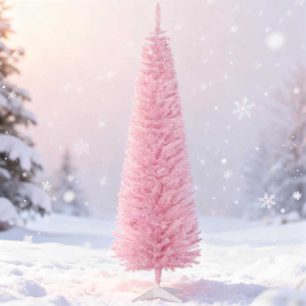 Festive Pink Pencil Christmas Tree,Perfect for Cozy Snowy Decor & Chic Holiday Vibe