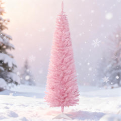 Festive Pink Pencil Christmas Tree,Perfect for Cozy Snowy Decor & Chic Holiday Vibe
