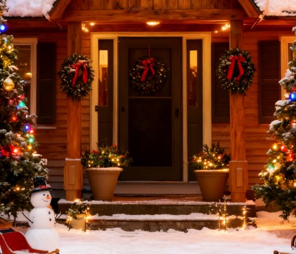 Artificial Christmas Tree Cordless with Warm White LED Lights, Red Berries, Pine Cones, for Outdoor Entryway