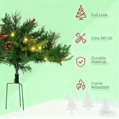Artificial Christmas Tree Cordless with Warm White LED Lights, Red Berries, Pine Cones, for Outdoor Entryway