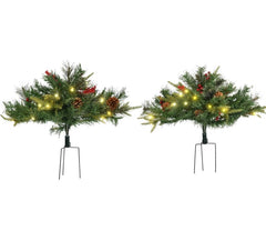 Artificial Christmas Tree Cordless with Warm White LED Lights, Red Berries, Pine Cones, for Outdoor Entryway