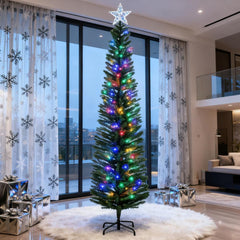 7' Artificial Pencil Christmas Trees, Holiday Decoration with Colorful LED Lights