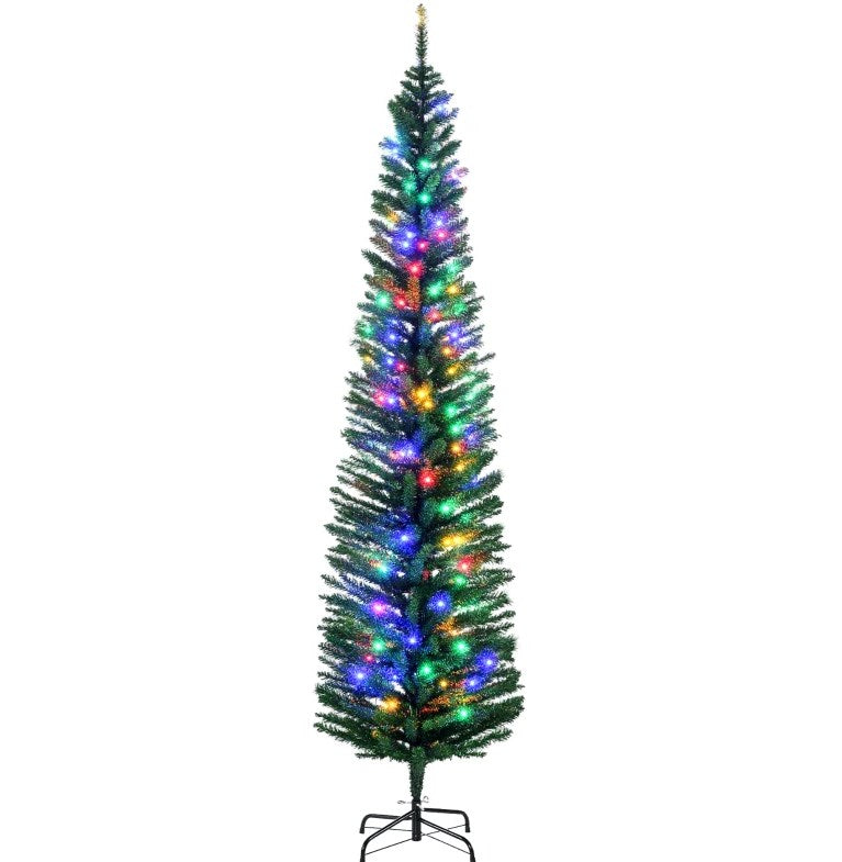 7' Artificial Pencil Christmas Trees, Holiday Decoration with Colorful LED Lights