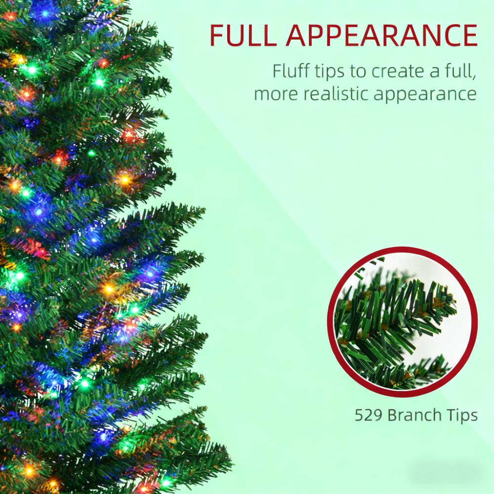 7' Artificial Pencil Christmas Trees, Holiday Decoration with Colorful LED Lights