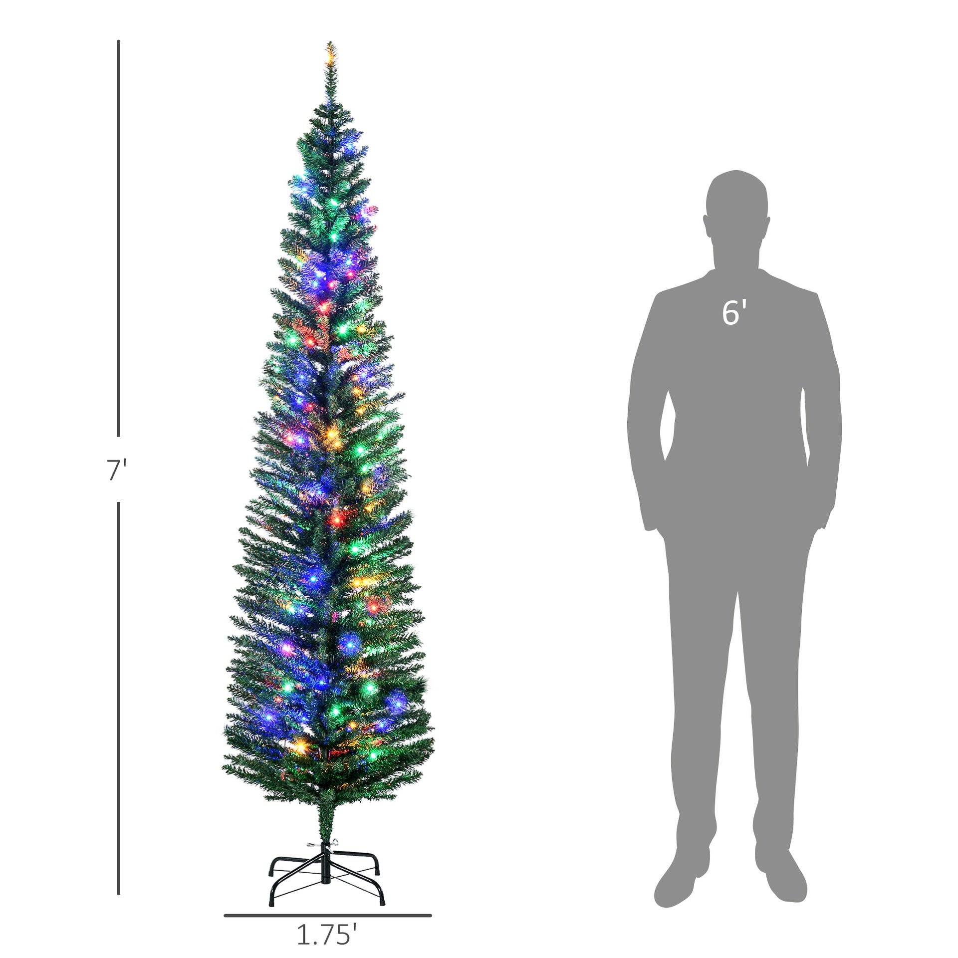 7' Artificial Pencil Christmas Trees, Holiday Decoration with Colorful LED Lights