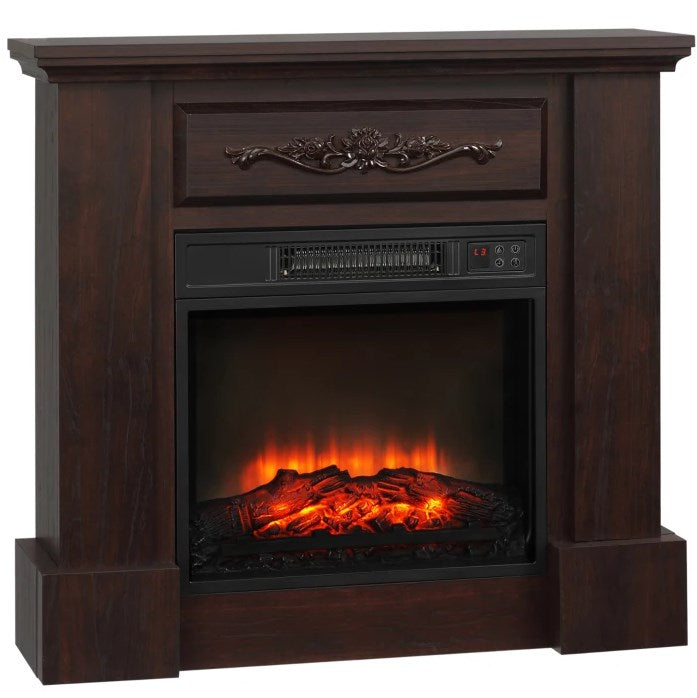 Freestanding Heater with LED Log Flame,Electric Fireplace with Mantel,Overheat Protection and Remote Control