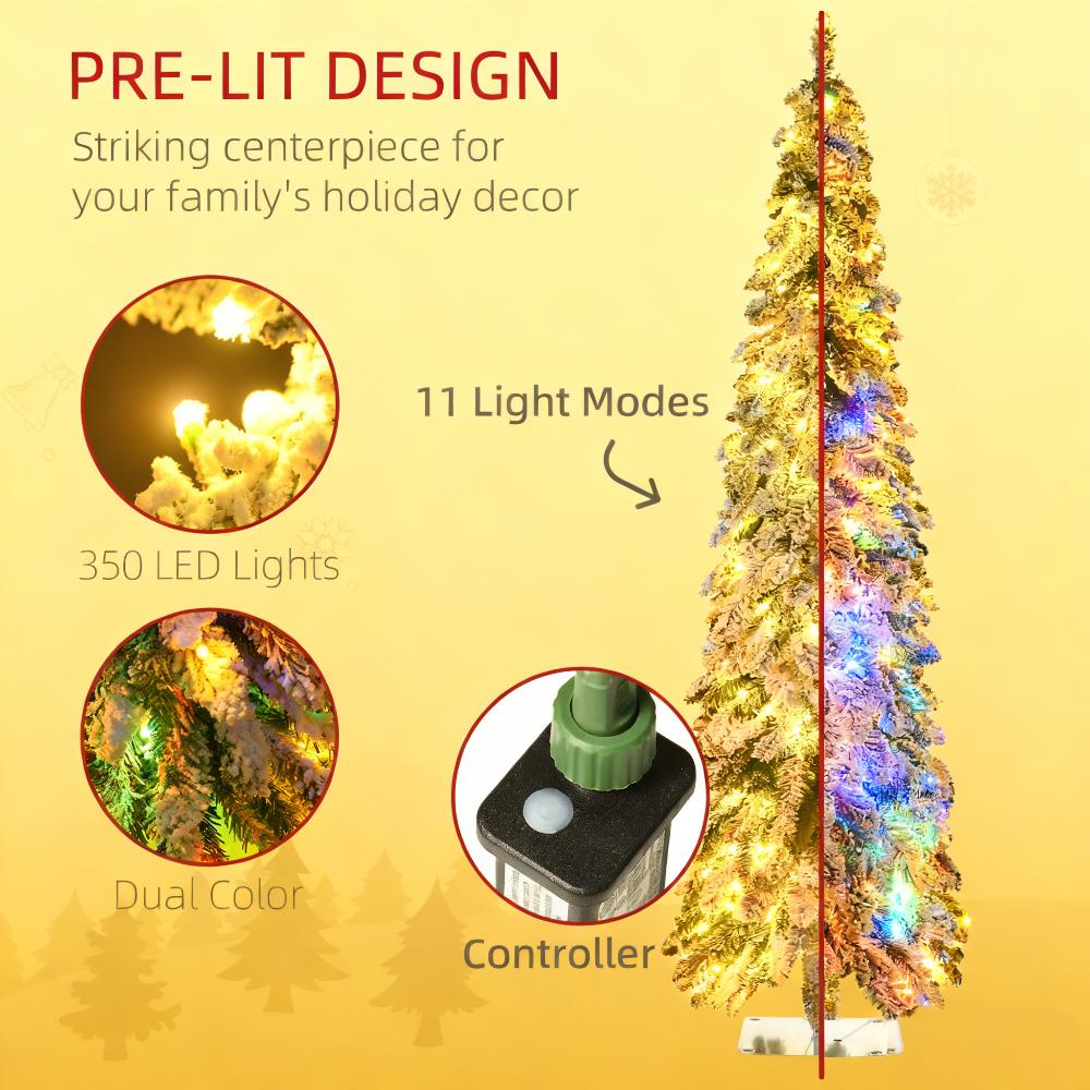 Downswept Shape Christmas Trees,Artificial Slim Christmas Trees,with Snow Frosted Branches, Warm White or Colorful LED Lights