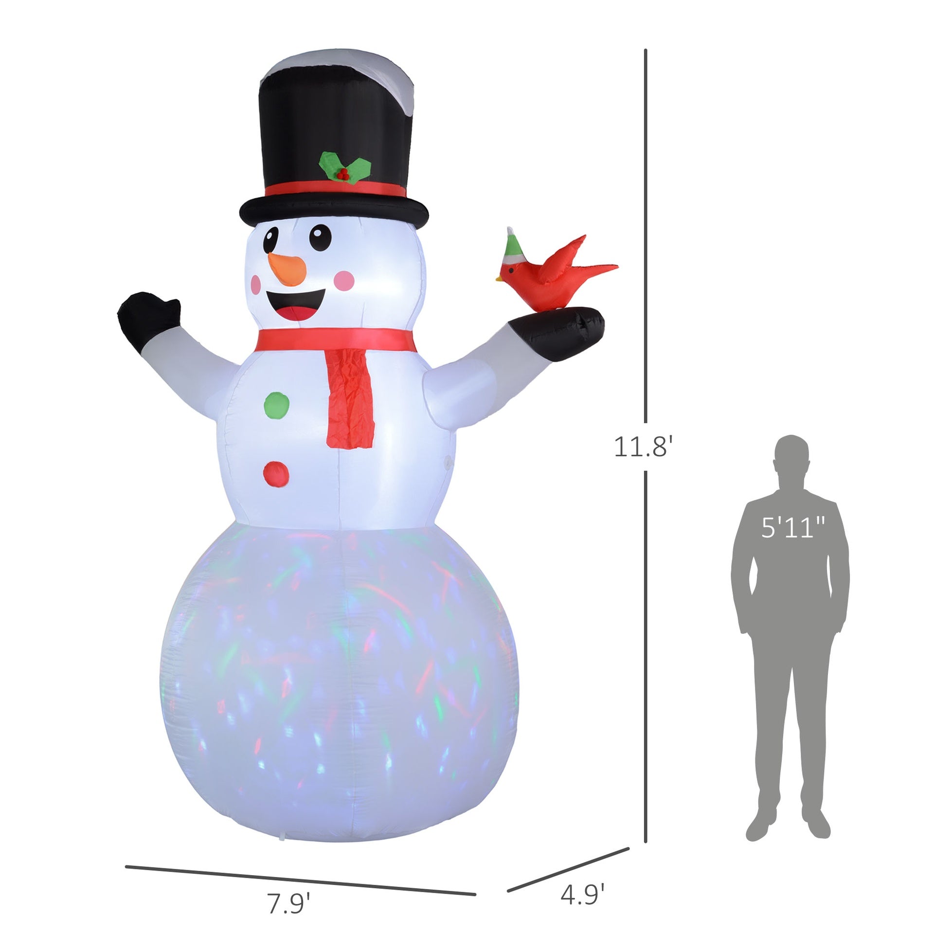Christmas Blow Up Snowman,Giant Inflatable Snowman with Rotating Colorful LED Light for Indoor, Outdoor, Yard