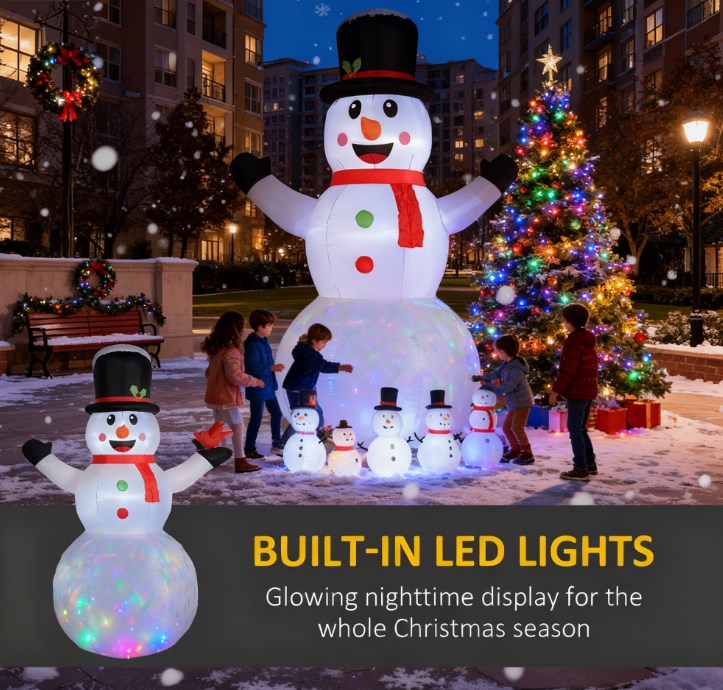 Christmas Blow Up Snowman,Giant Inflatable Snowman with Rotating Colorful LED Light for Indoor, Outdoor, Yard