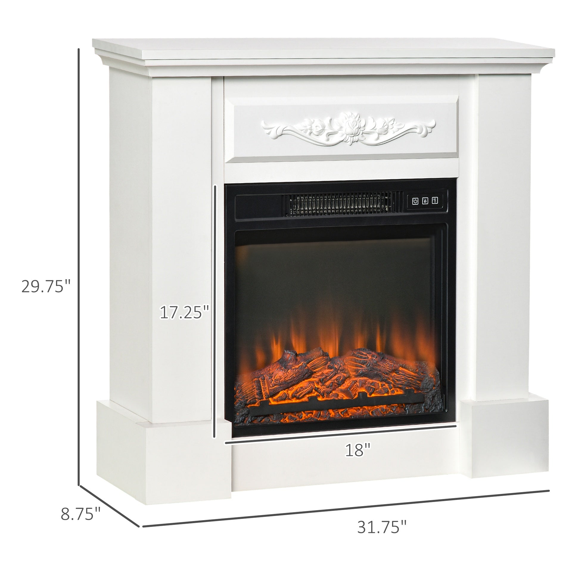 Elegant Electric Fireplace with Floral Carving - Realistic Flame Effect Heater for Cozy Room Ambiance