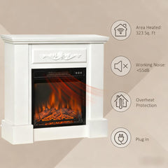 Elegant Electric Fireplace with Floral Carving - Realistic Flame Effect Heater for Cozy Room Ambiance