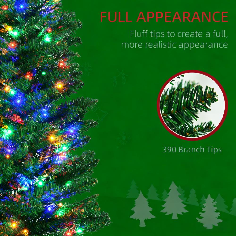 Skinny Shape Artificial Pencil Christmas Trees Holiday Decoration with Colorful LED Lights, Steel Base