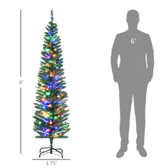 Skinny Shape Artificial Pencil Christmas Trees Holiday Decoration with Colorful LED Lights, Steel Base
