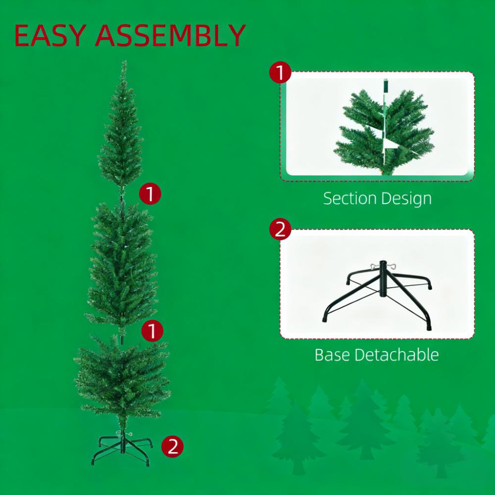 Skinny Shape Artificial Pencil Christmas Trees Holiday Decoration with Colorful LED Lights, Steel Base