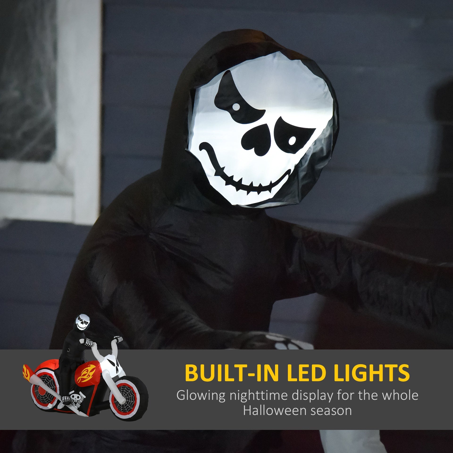 Halloween Inflatables Outdoor Decorations Grim Ghost Biker, Blow Up LED Yard Decor for Garden, Lawn, Party, Holiday, Waterproof
