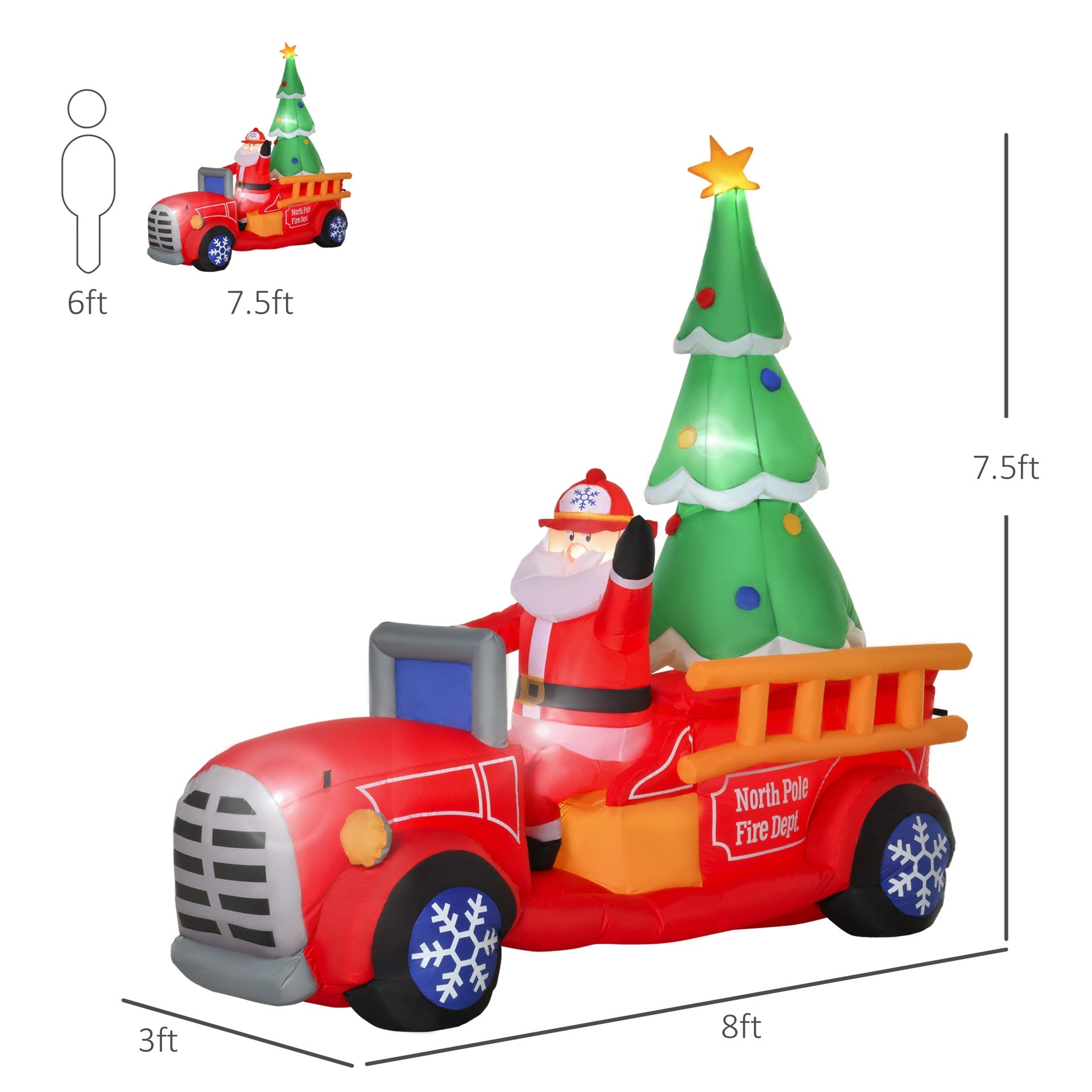 Inflatable Santa Truck with Lit Christmas Tree – Eye-Catching Outdoor Christmas Decor for Your Yard