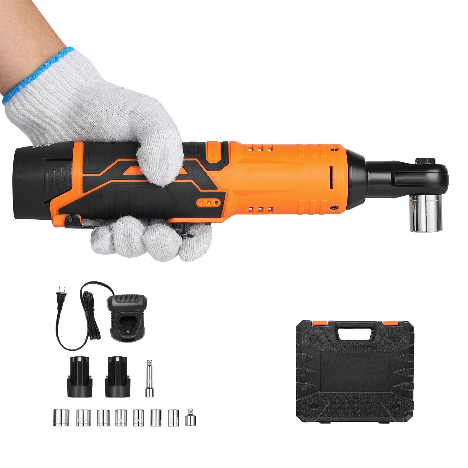 Cordless Ratchet Wrench, 3/8 inch Drive, 240 RPM, up to 33 ft-lbs of Torque, Battery Powered Electric Ratchet Wrench Set with Two 2.0Ah Batteries, Charger, Sockets, Adaptor and Extension Bar