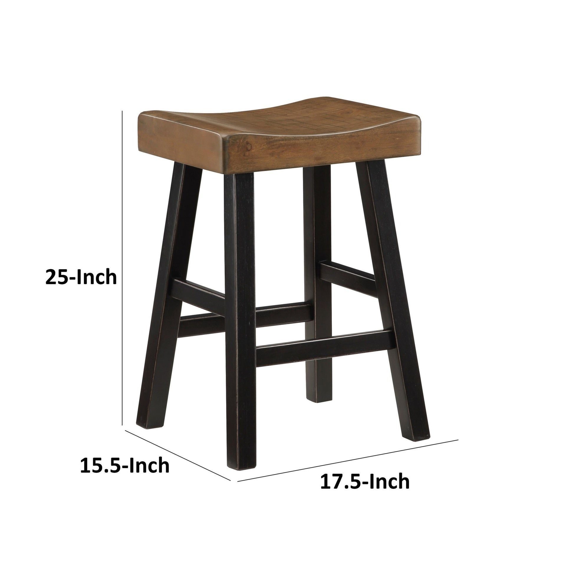 Casy 25 Inch Counter Height Stool, Brown Saddle Seat, Black, Set of 2