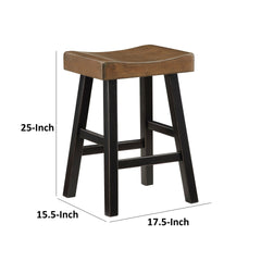Casy 25 Inch Counter Height Stool, Brown Saddle Seat, Black, Set of 2