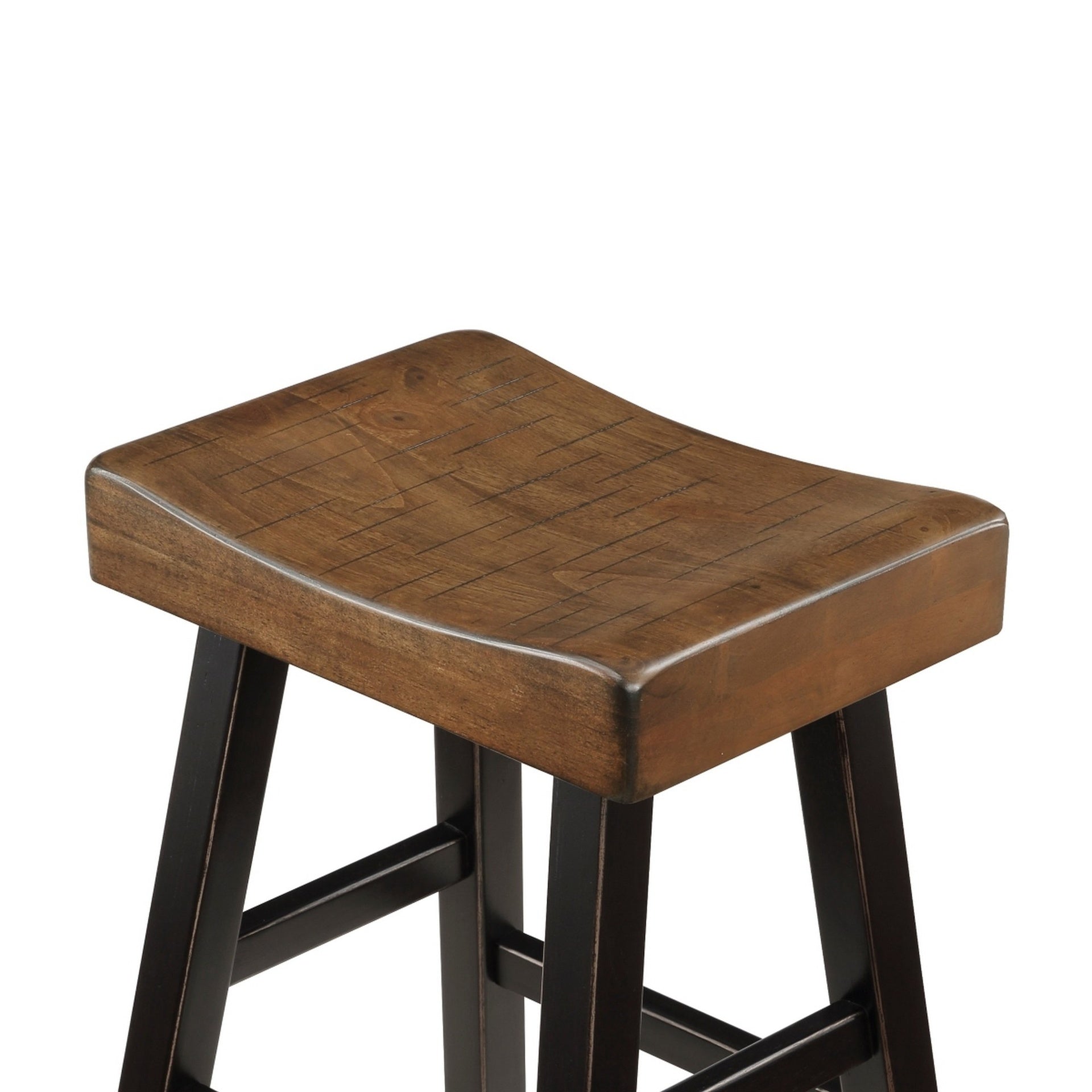 Casy 25 Inch Counter Height Stool, Brown Saddle Seat, Black, Set of 2