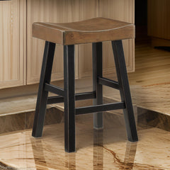 Casy 25 Inch Counter Height Stool, Brown Saddle Seat, Black, Set of 2
