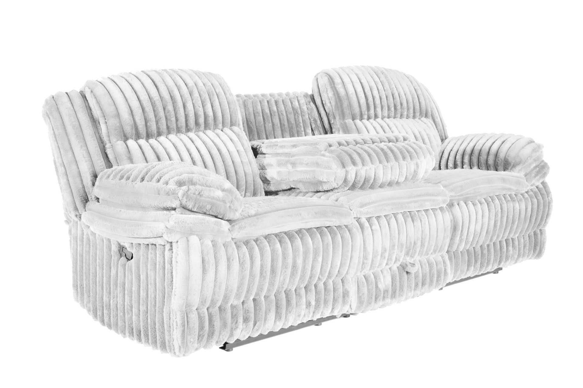 Manual Motion Sofa Recliner Fur-Like Corduroy in Light Gray