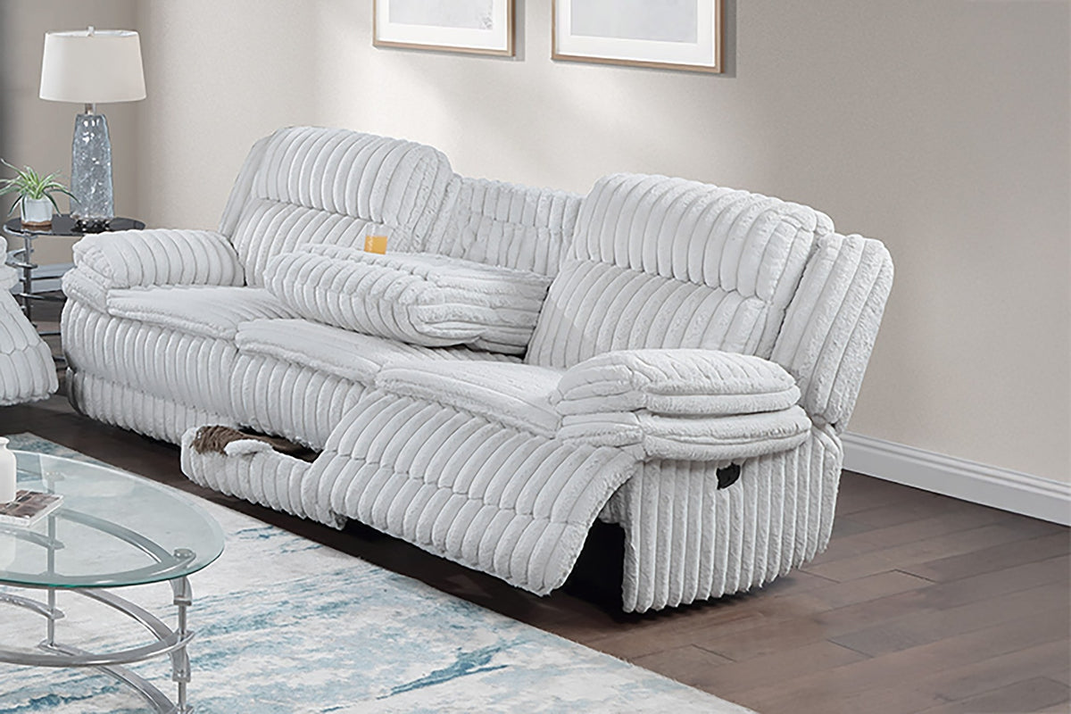 Manual Motion Sofa Recliner Fur-Like Corduroy in Light Gray
