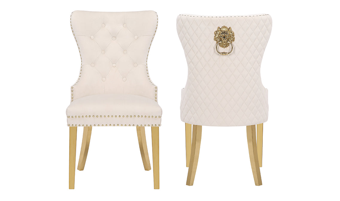 Simba Traditional style Gold 2 Piece Dinning Chair Finish with Velvet Fabric in Beige