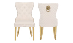 Simba Traditional style Gold 2 Piece Dinning Chair Finish with Velvet Fabric in Beige