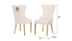 Simba Traditional style Gold 2 Piece Dinning Chair Finish with Velvet Fabric in Beige