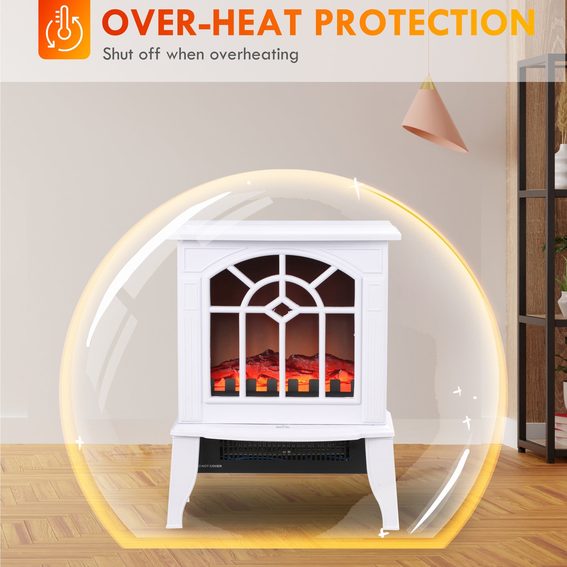 HOMCOM Electric Fireplace Heater, Freestanding Fireplace Stove with Realistic Flames Overheating Protection 750W/1500W, White
