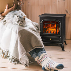 HOMCOM Fireplace Stove, Electric Fireplace Heater with Realistic LED Flames and Logs, 725W/1450W, Black