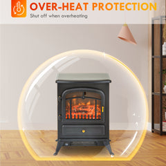 HOMCOM Fireplace Stove, Electric Fireplace Heater with Realistic LED Flames and Logs, 725W/1450W, Black