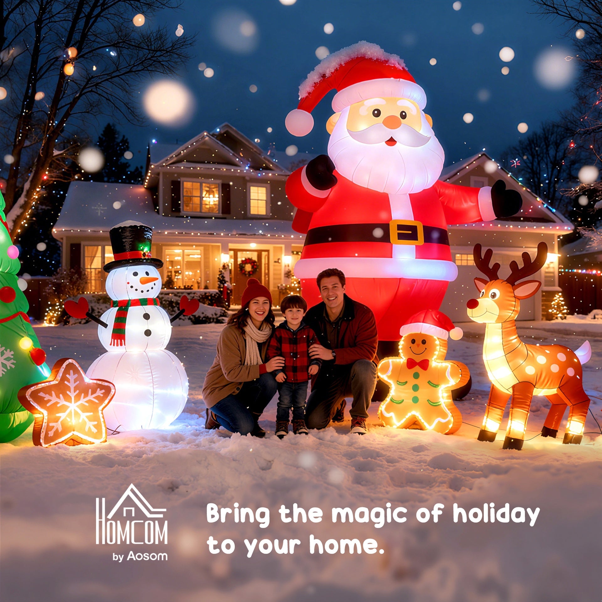 HOMCOM 6.5 ft Long Christmas Inflatables Outdoor Decorations Santa Claus on Sleigh, Reindeer and Snowman with LED Lights for Holiday Yard Christmas Decor