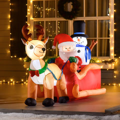 HOMCOM 6.5 ft Long Christmas Inflatables Outdoor Decorations Santa Claus on Sleigh, Reindeer and Snowman with LED Lights for Holiday Yard Christmas Decor
