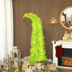 HOMCOM 6 ft Whimsical Christmas Tree, Pencil Xmas Tree with with Red Ball, Metal Base, Prelit with 230 LED Lights