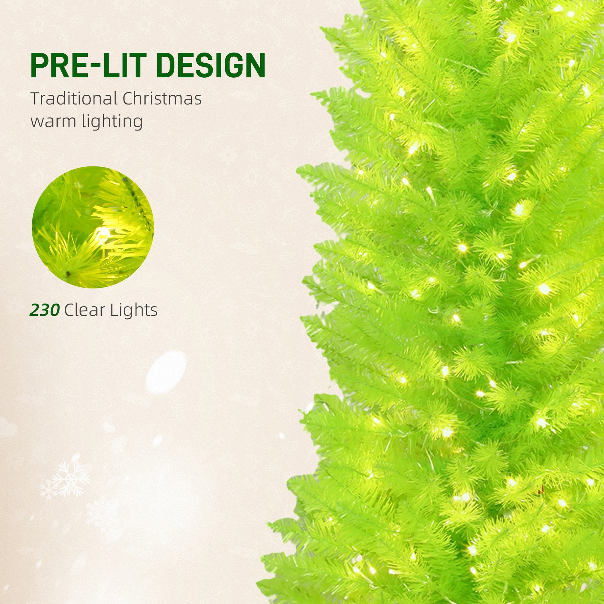HOMCOM 6 ft Whimsical Christmas Tree, Pencil Xmas Tree with with Red Ball, Metal Base, Prelit with 230 LED Lights