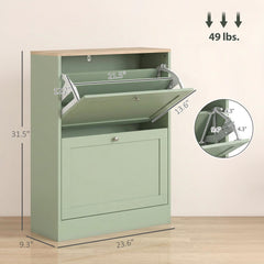 HOMCOM Slim Shoe Storage Cabinet, Modern Shoe Cabinet with 2 Flip Drawers and Adjustable Shelves for 8-12 Pairs, Green