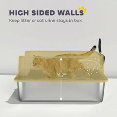PawHut Extra Large Stainless Steel Cat Litter Box with Scoop & Pad, Anti-Urine Leakage, Easy Cleaning, Non-Sticky