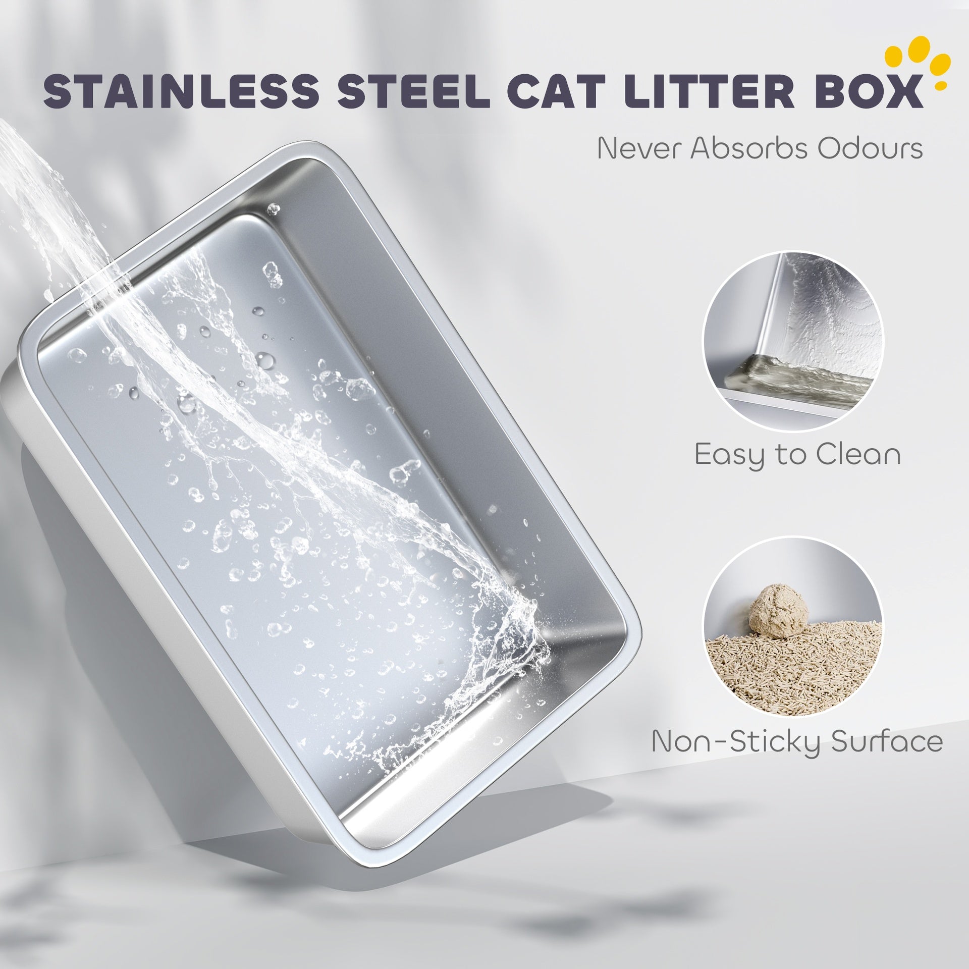 PawHut Extra Large Stainless Steel Cat Litter Box with Scoop & Pad, Anti-Urine Leakage, Easy Cleaning, Non-Sticky