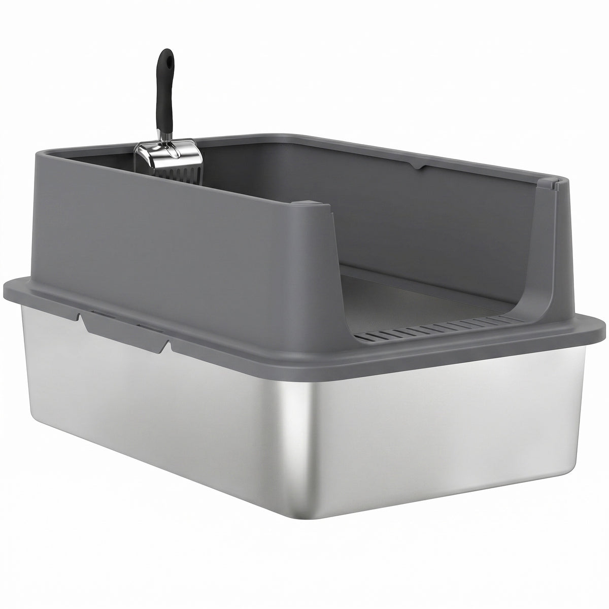 PawHut Extra Large Stainless Steel Cat Litter Box with Scoop & Pad, Anti-Urine Leakage, Easy Cleaning, Non-Sticky