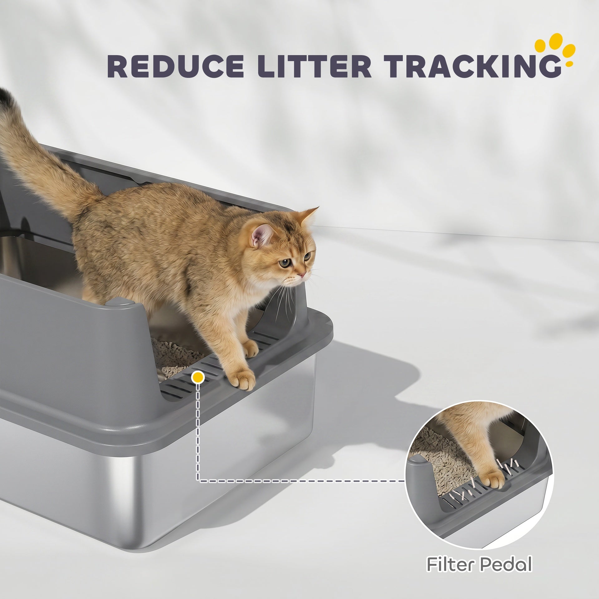 PawHut Extra Large Stainless Steel Cat Litter Box with Scoop & Pad, Anti-Urine Leakage, Easy Cleaning, Non-Sticky