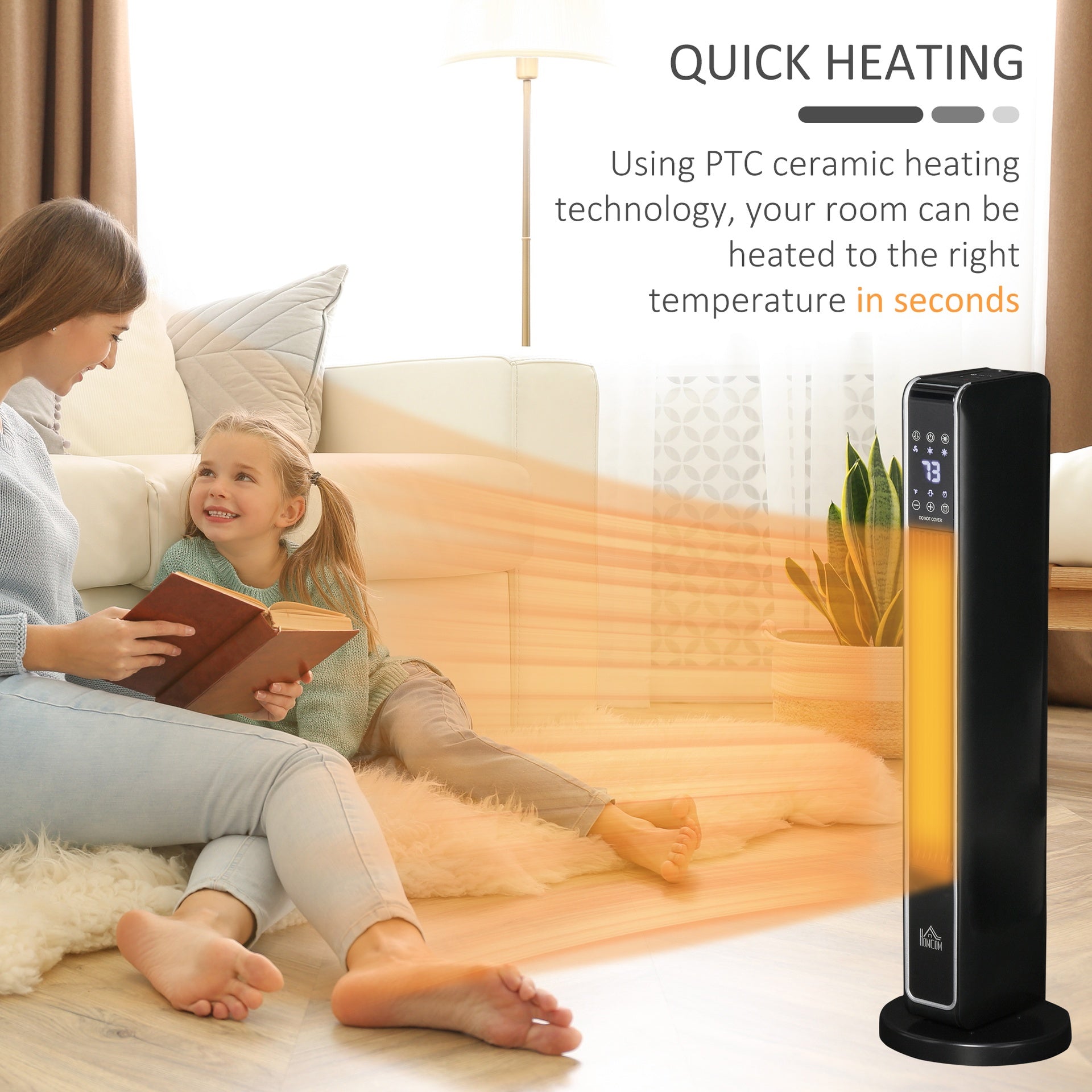 HOMCOM 2-In-1 Portable Electric Tower Heater, Oscillating Space Heater for Indoor Use with Remote Control, 8H Timer, Three Heating Modes(High, Low, Fan), 750W / 1500W, Black