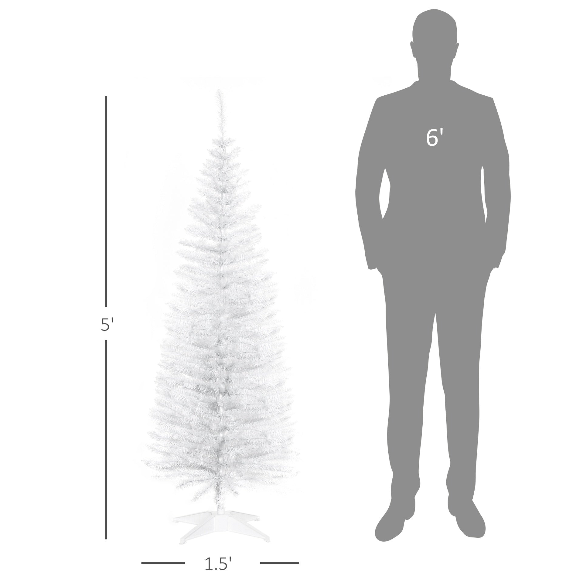 HOMCOM 5' Artificial Pencil Christmas Tree, Slim Xmas Tree with 294 Realistic Branch Tips and Plastic Stand, White