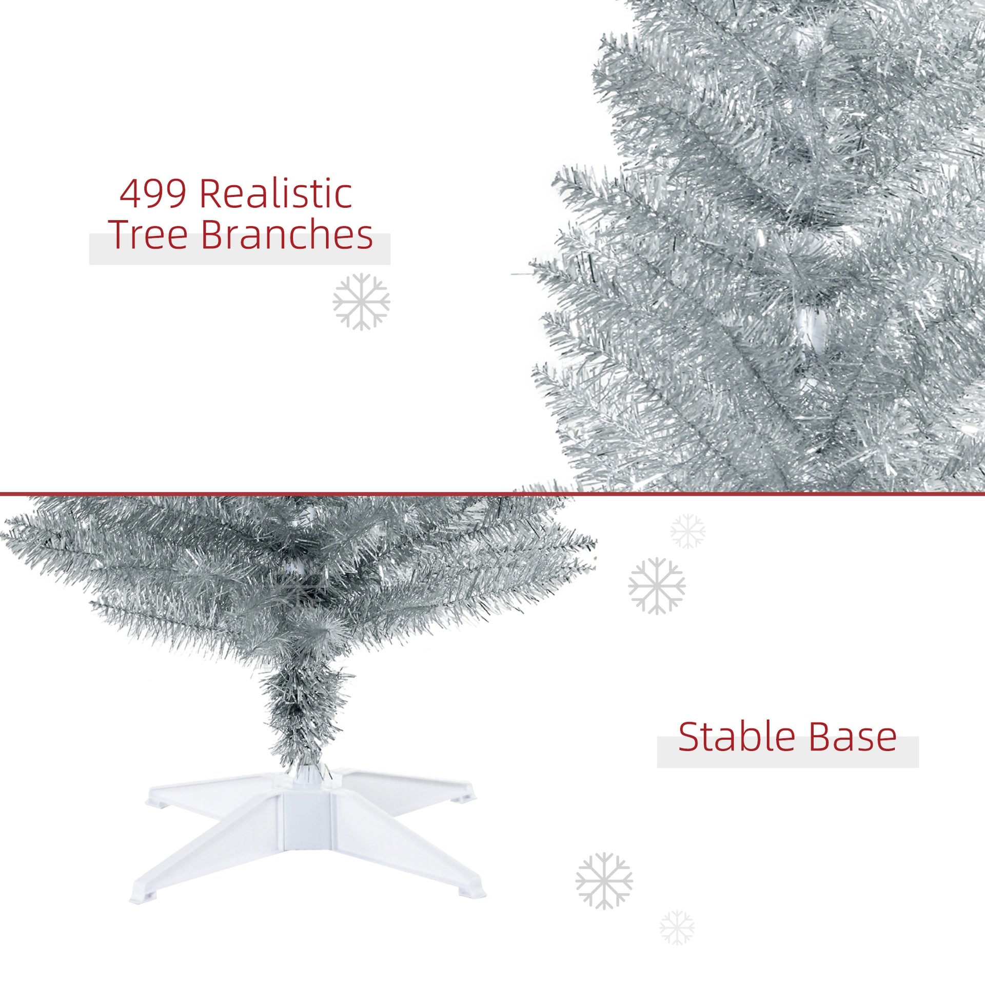 HOMCOM 7ft Unlit Pencil Artificial Christmas Tree with Realistic Branches and 499 Tips, Plastic Base, Silver