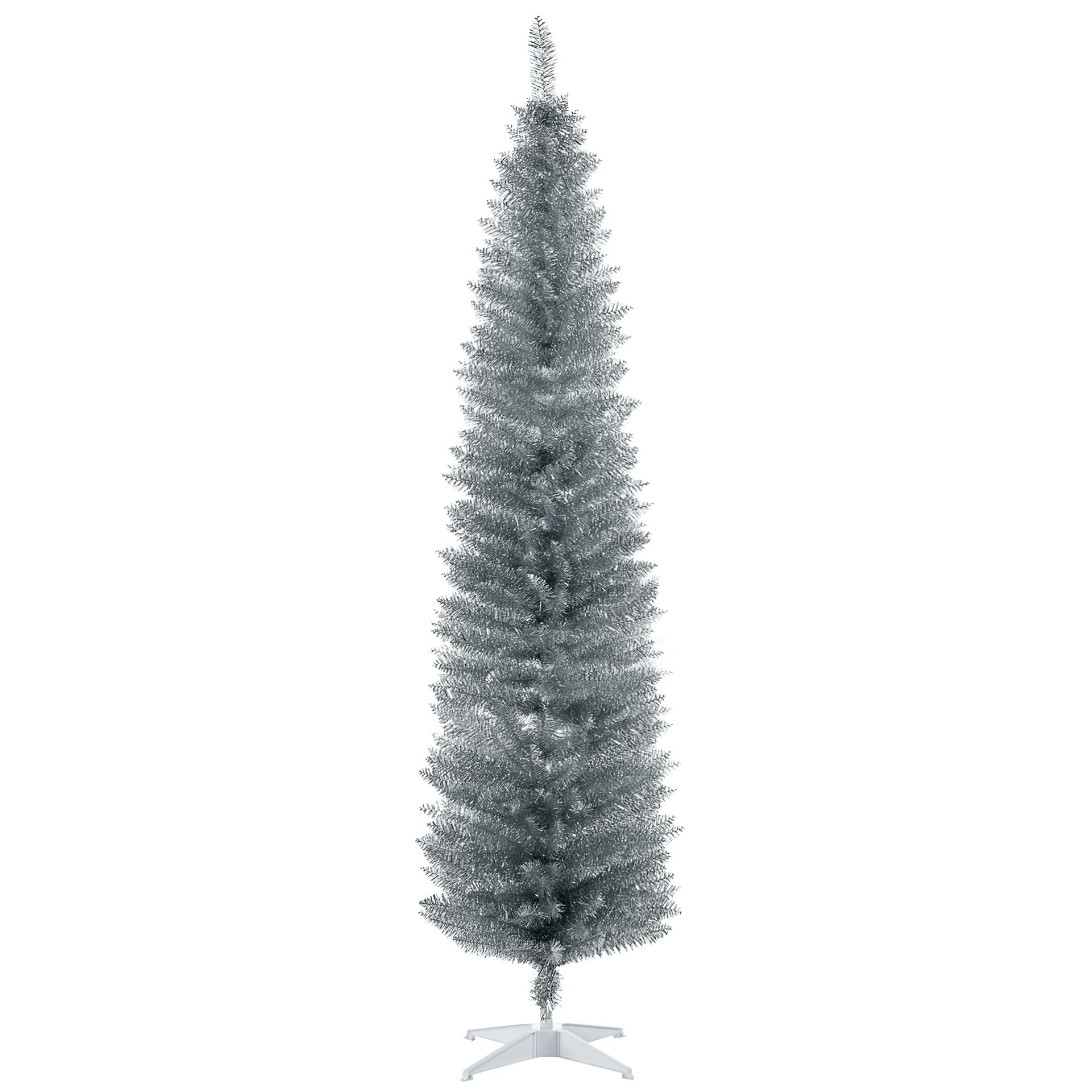 HOMCOM 7ft Unlit Pencil Artificial Christmas Tree with Realistic Branches and 499 Tips, Plastic Base, Silver