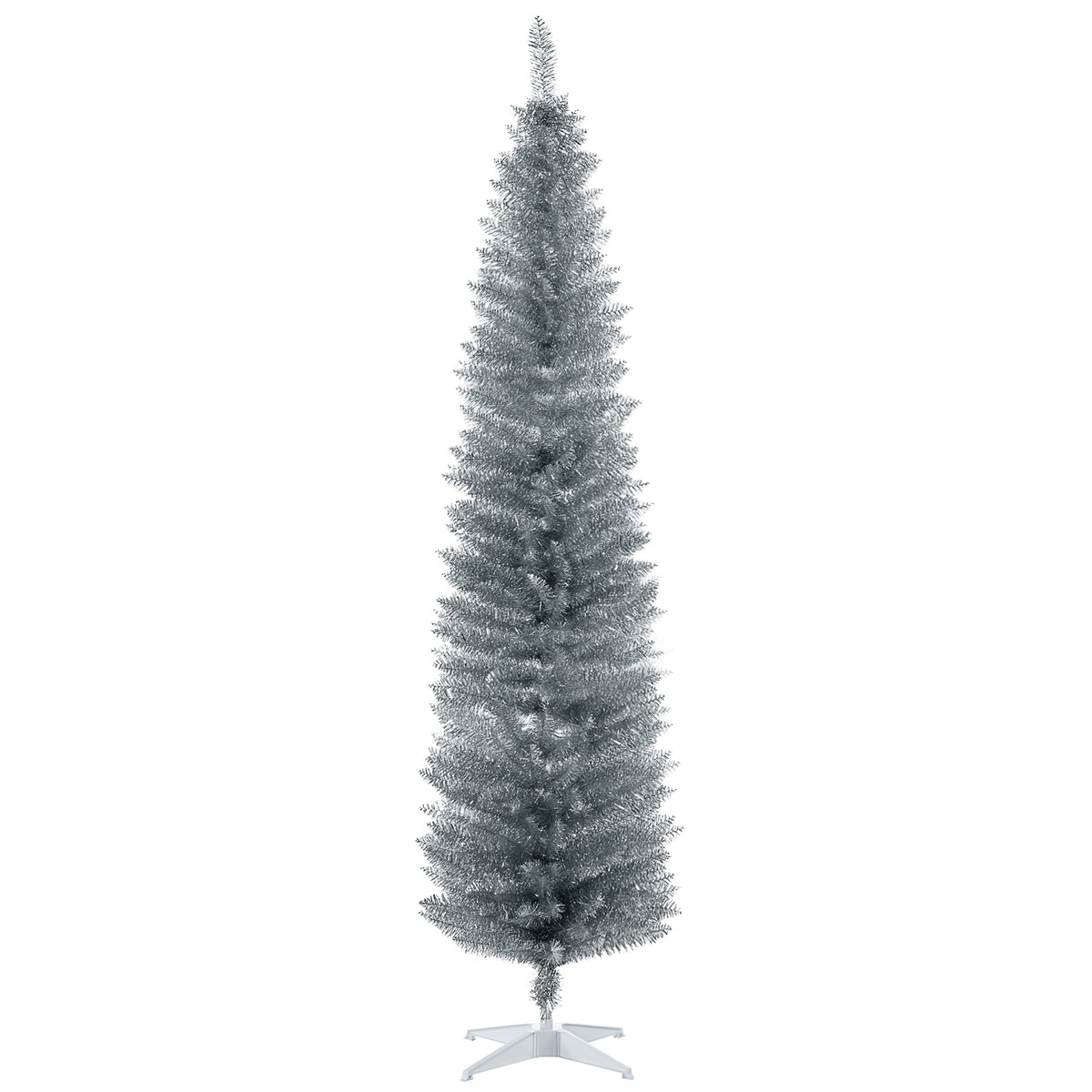 HOMCOM 7ft Unlit Pencil Artificial Christmas Tree with Realistic Branches and 499 Tips, Plastic Base, Silver